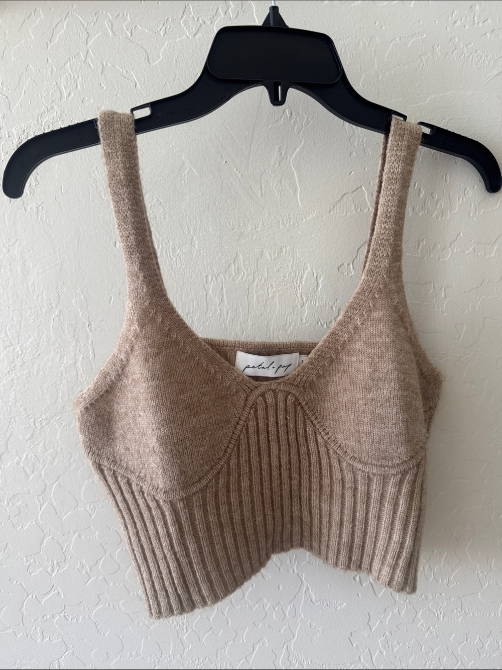 Petal & Pup Beige Ribbed Knit Crop Tank with Support Seams